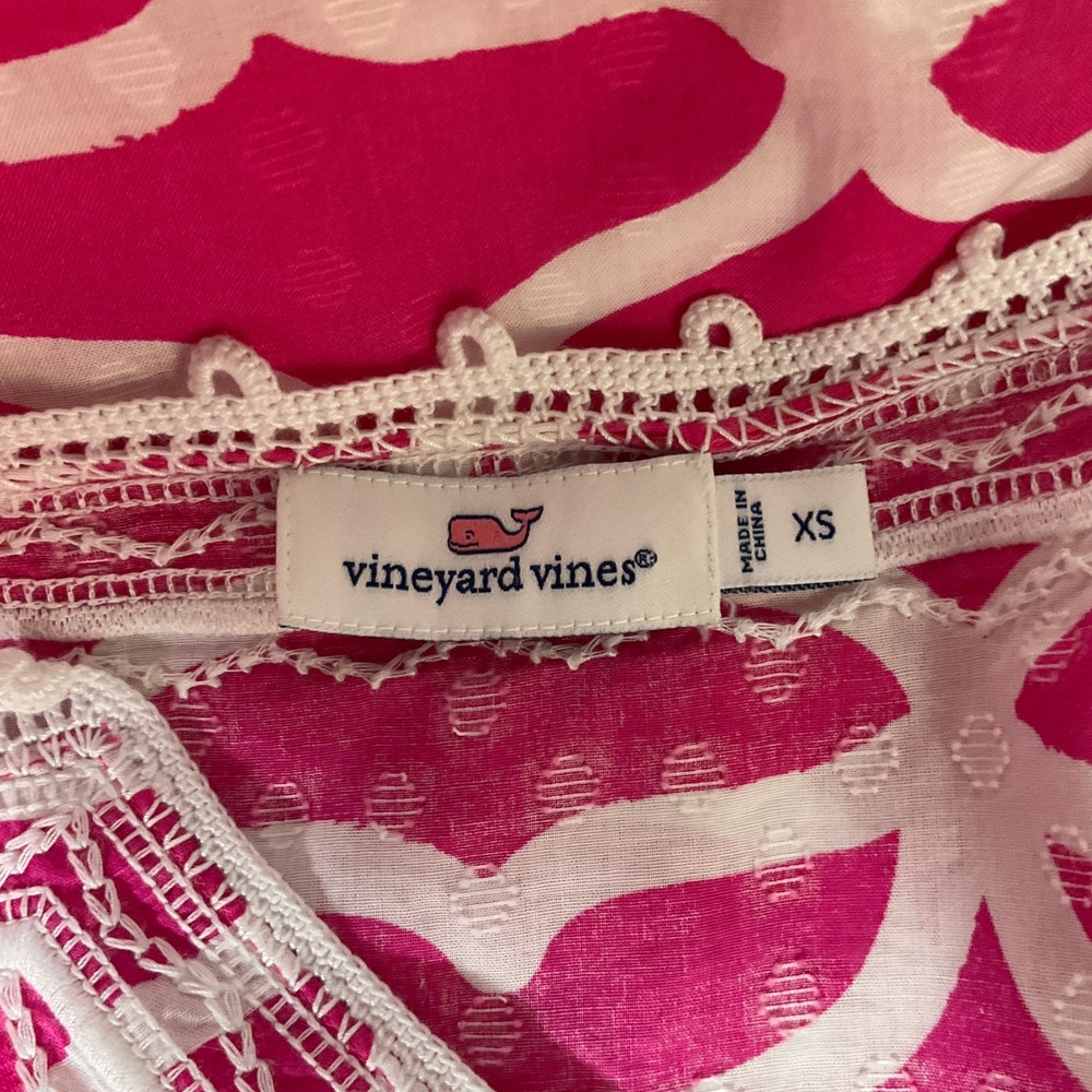Vineyard Vines Tunic Top Women XS Pink Cotton Geometric Lace Trim Coastal Preppy - Picture 3 of 10